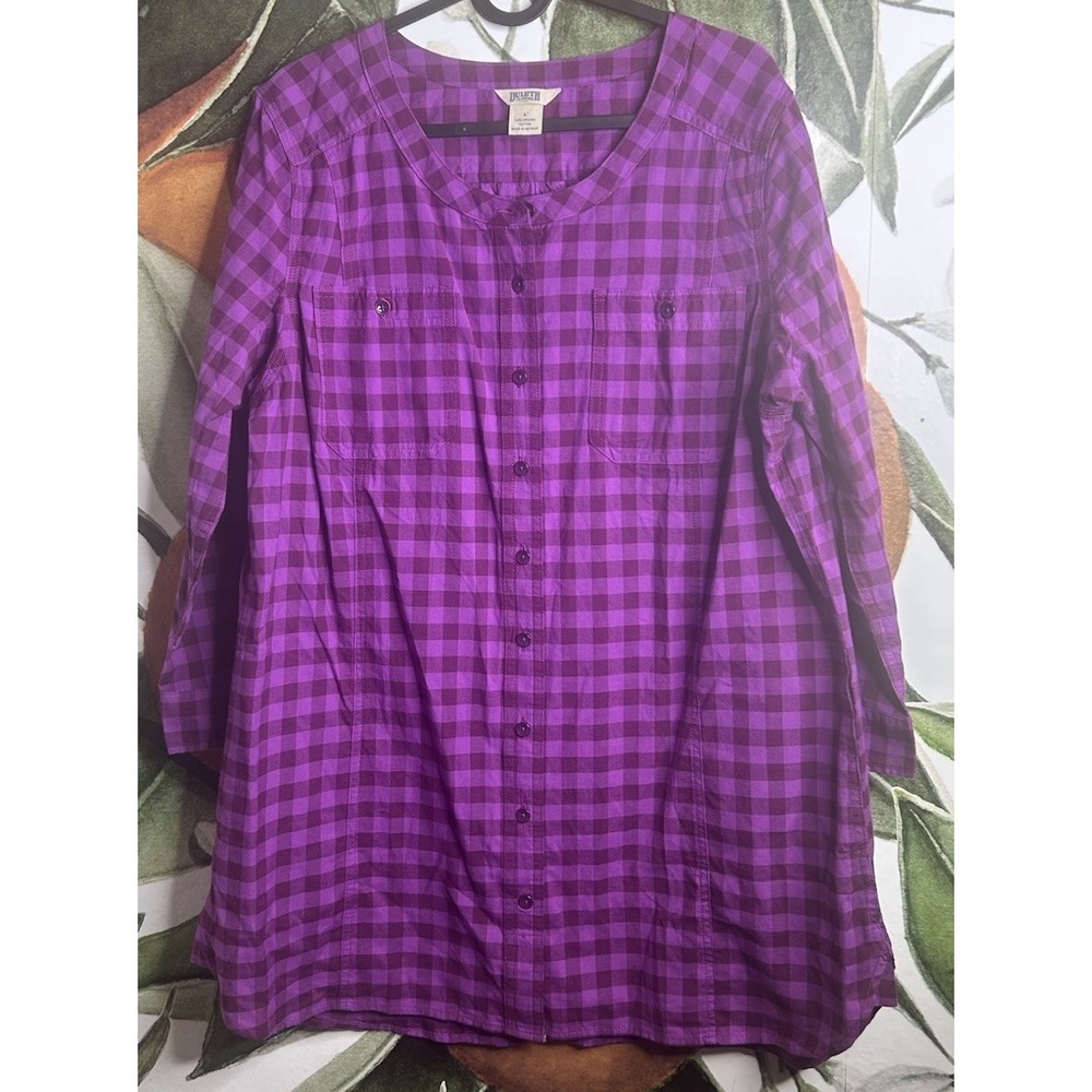 Duluth Trading Co Women's Large Plaid Shirt Dress Organic Cotton Button Up Tunic